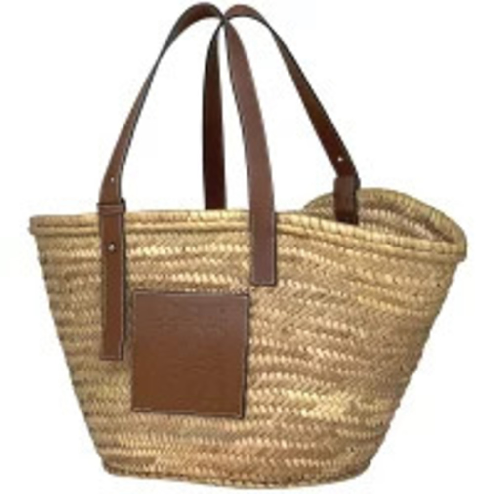 Loewe Basket Bag Straw Tan Anagram Tote Palm Leaf Handbag Leather Beige Brown